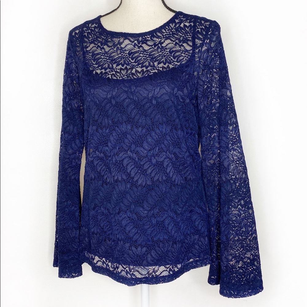 BANANA REPUBLIC Lace Overlay Bell Sleeve Blouse M